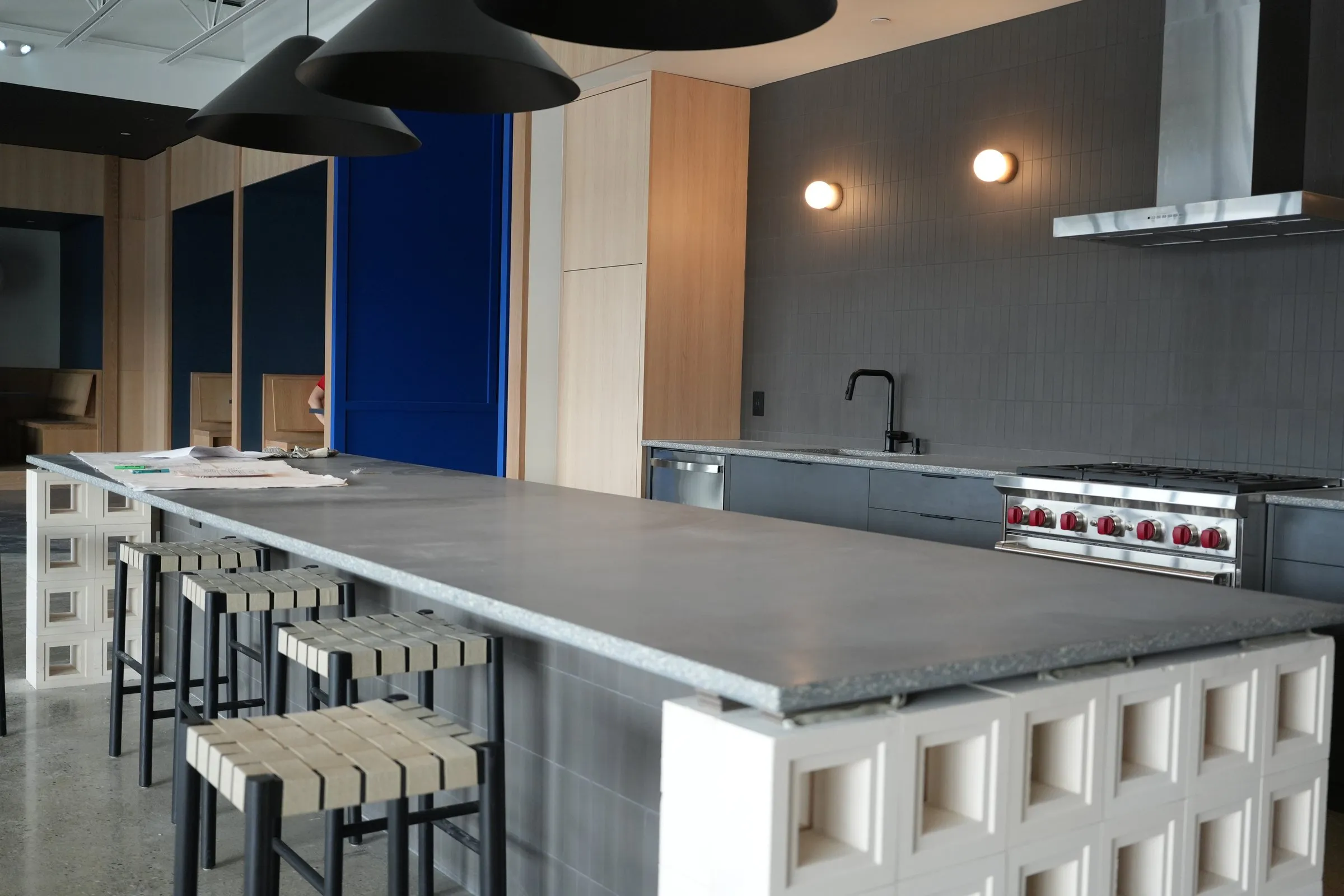 Restaurant interior with custom wood and stone finishes
