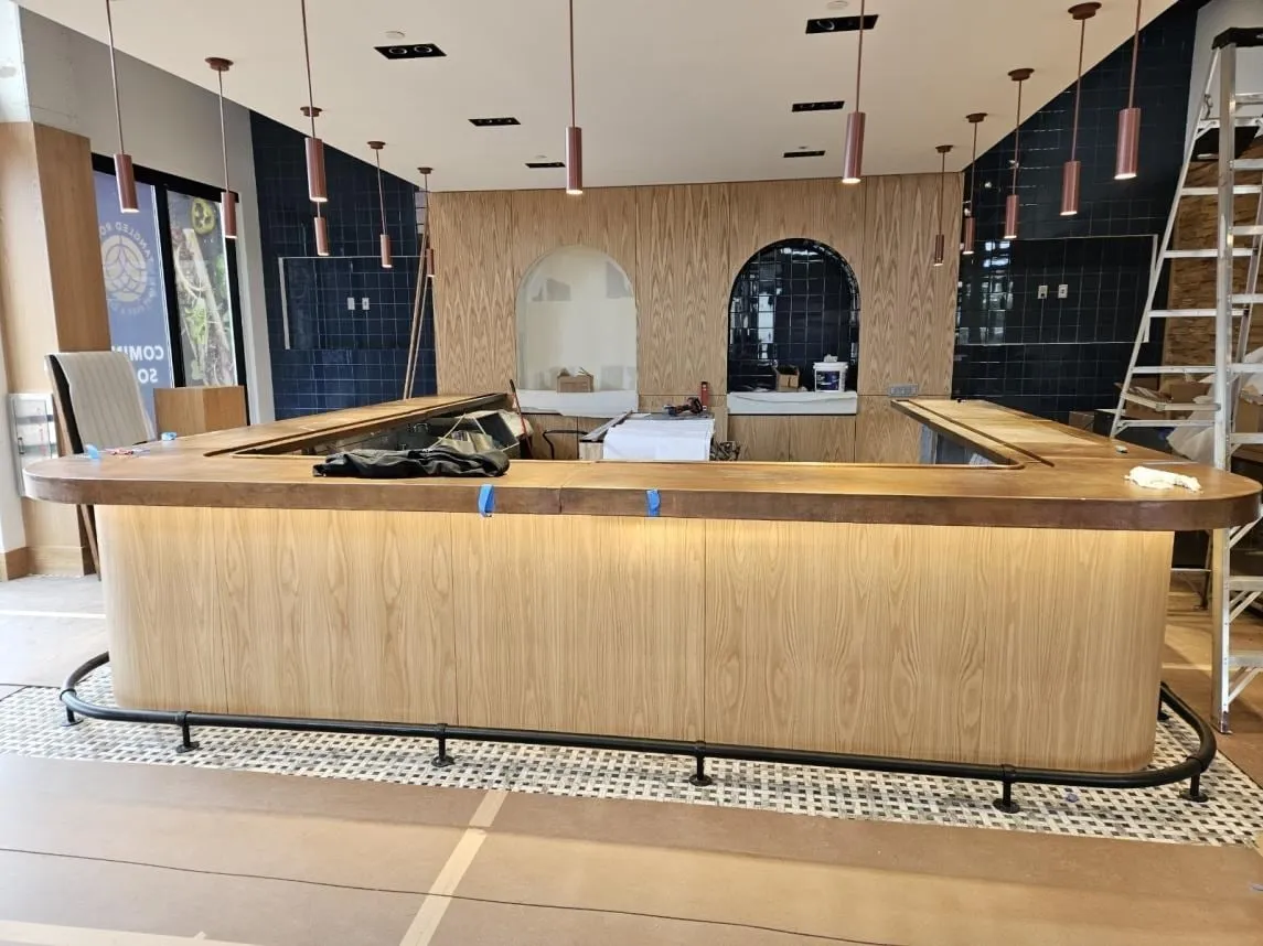 Custom restaurant millwork and seating by Pio Custom Cabinetry