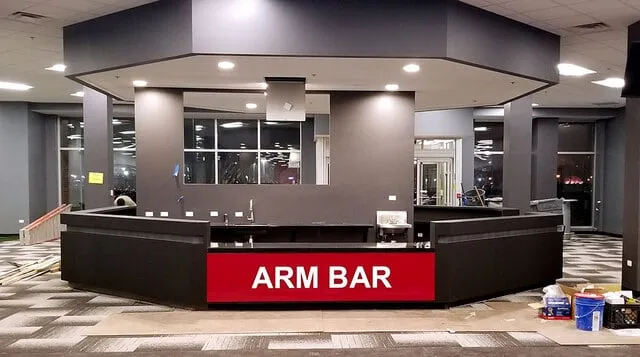 Custom millwork on a fitness club floor