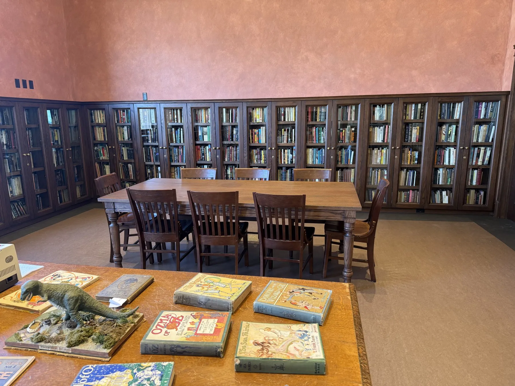 Institutional library reading room with custom wood casework