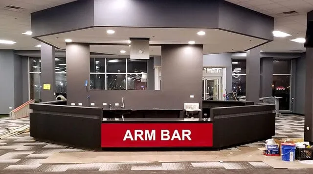 Custom millwork at a fitness facility by Pio Custom Cabinetry