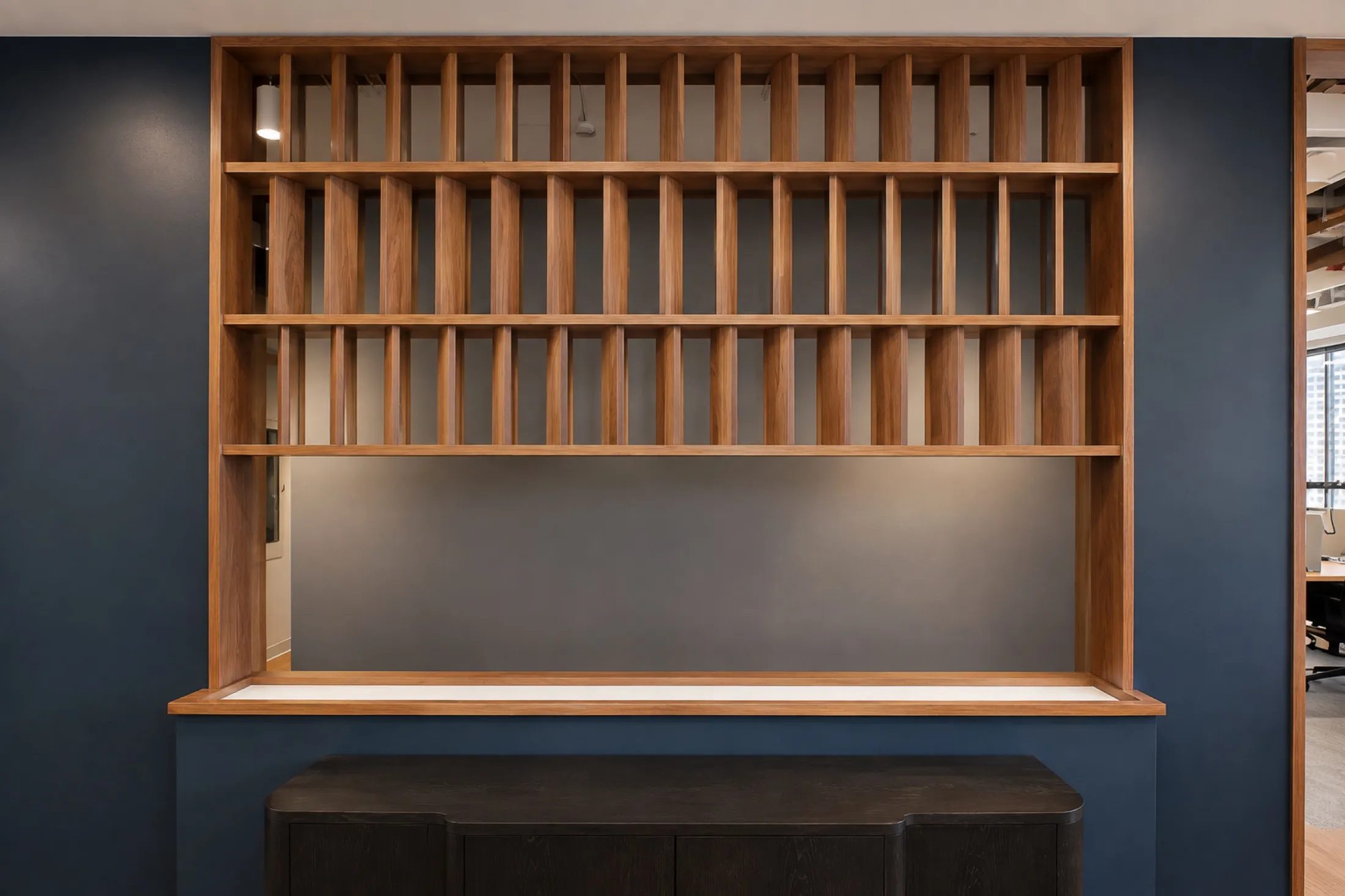 Custom corporate office millwork by Pio Custom Cabinetry